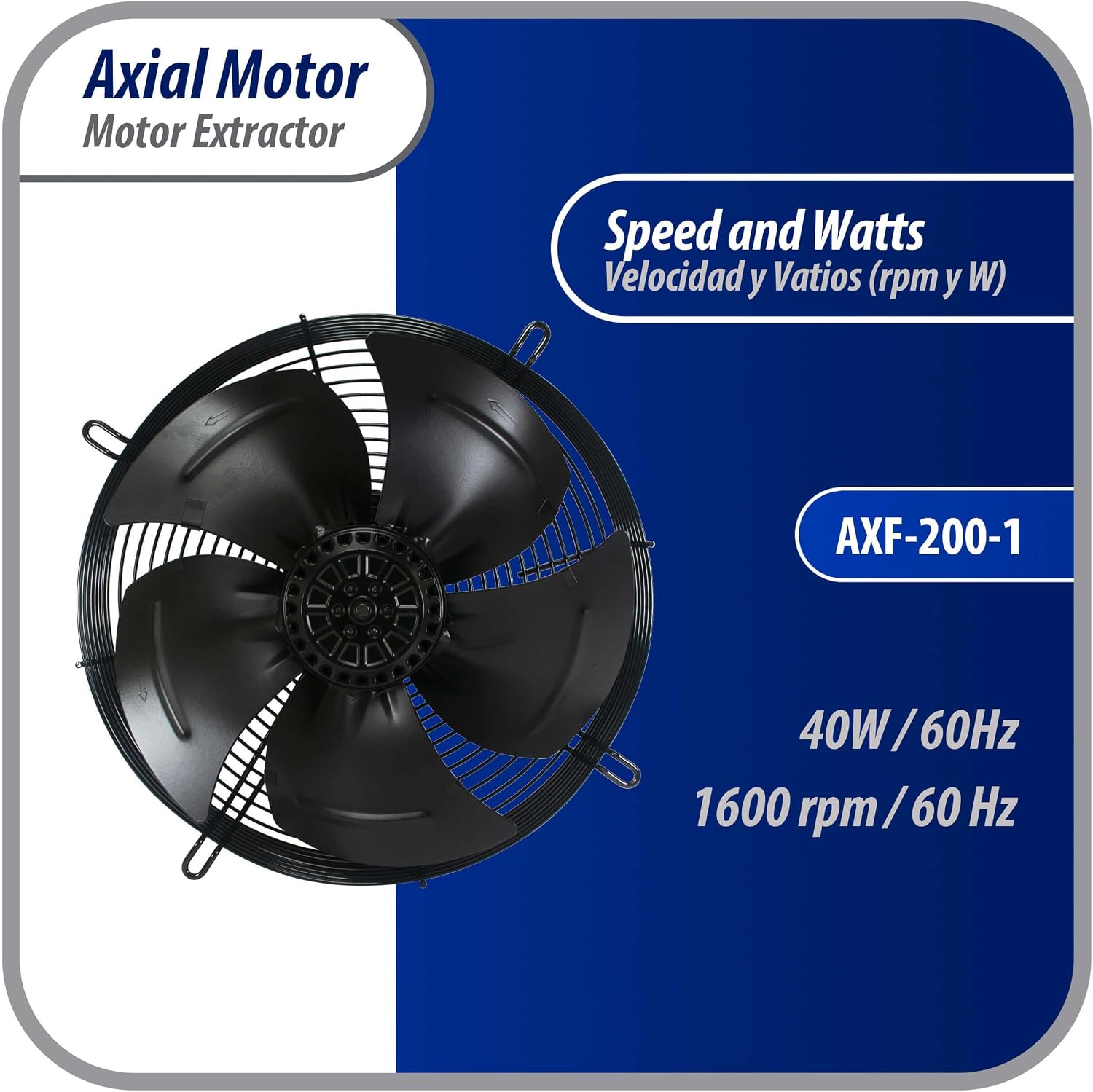 Appli Parts Axial Fan Motor Guard Mounted 7-7/8in (200mm) Fan Blade 110V/1Ph/50-60Hz 40W 1600rpm Universal replacement for Cold Room Evaporators and Condensing Units Work Temp -22F To 140F AXF-200-1