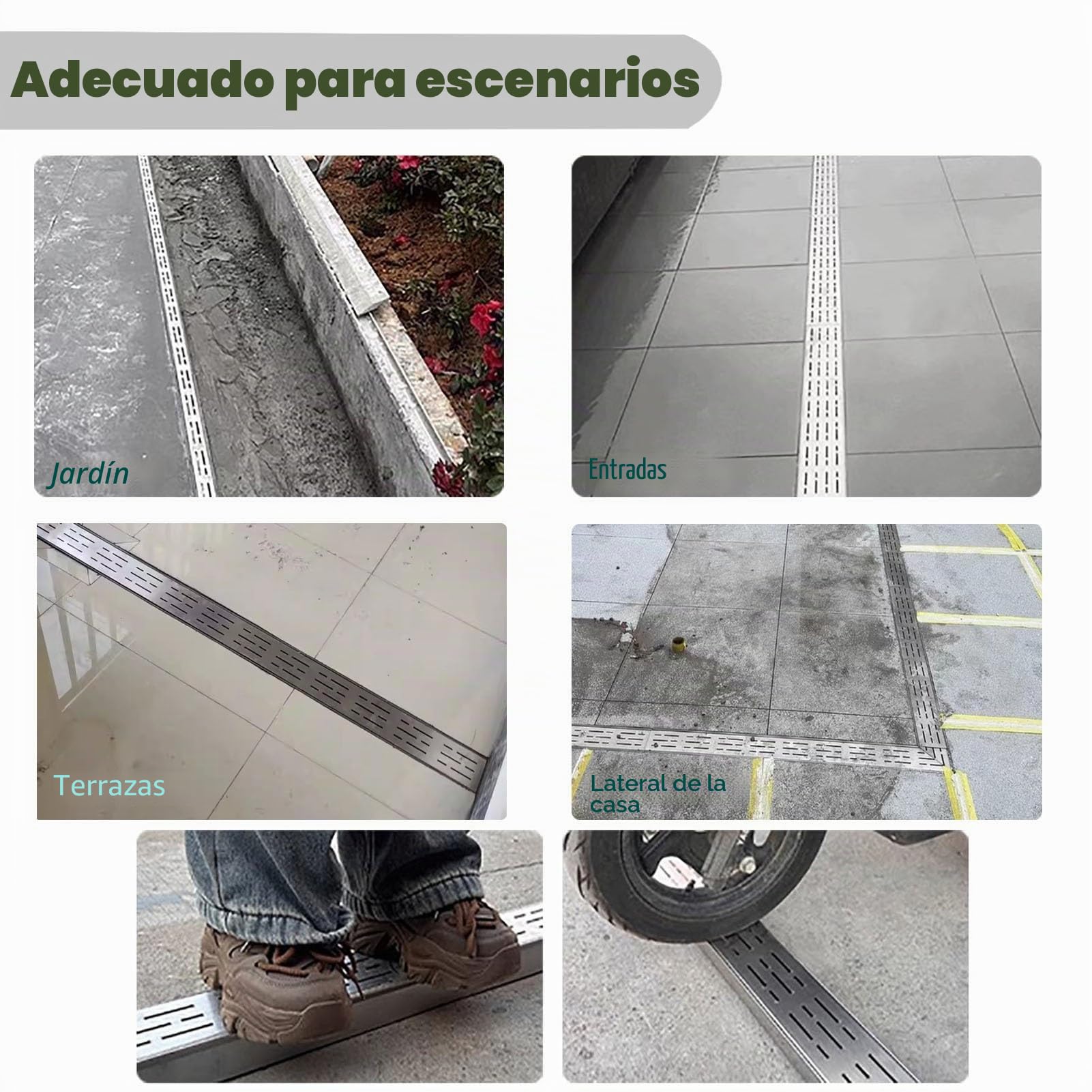 Canaleta de Drenaje Zanja de Drenaje de Canalón Estrecho para Exteriores con Tapas de Extremo/salida, Kit de Drenaje de Canal de Drenaje Estrecho de 1,4/2 /4 Pulg, Canaleta de Alcantarillado de Pozo(