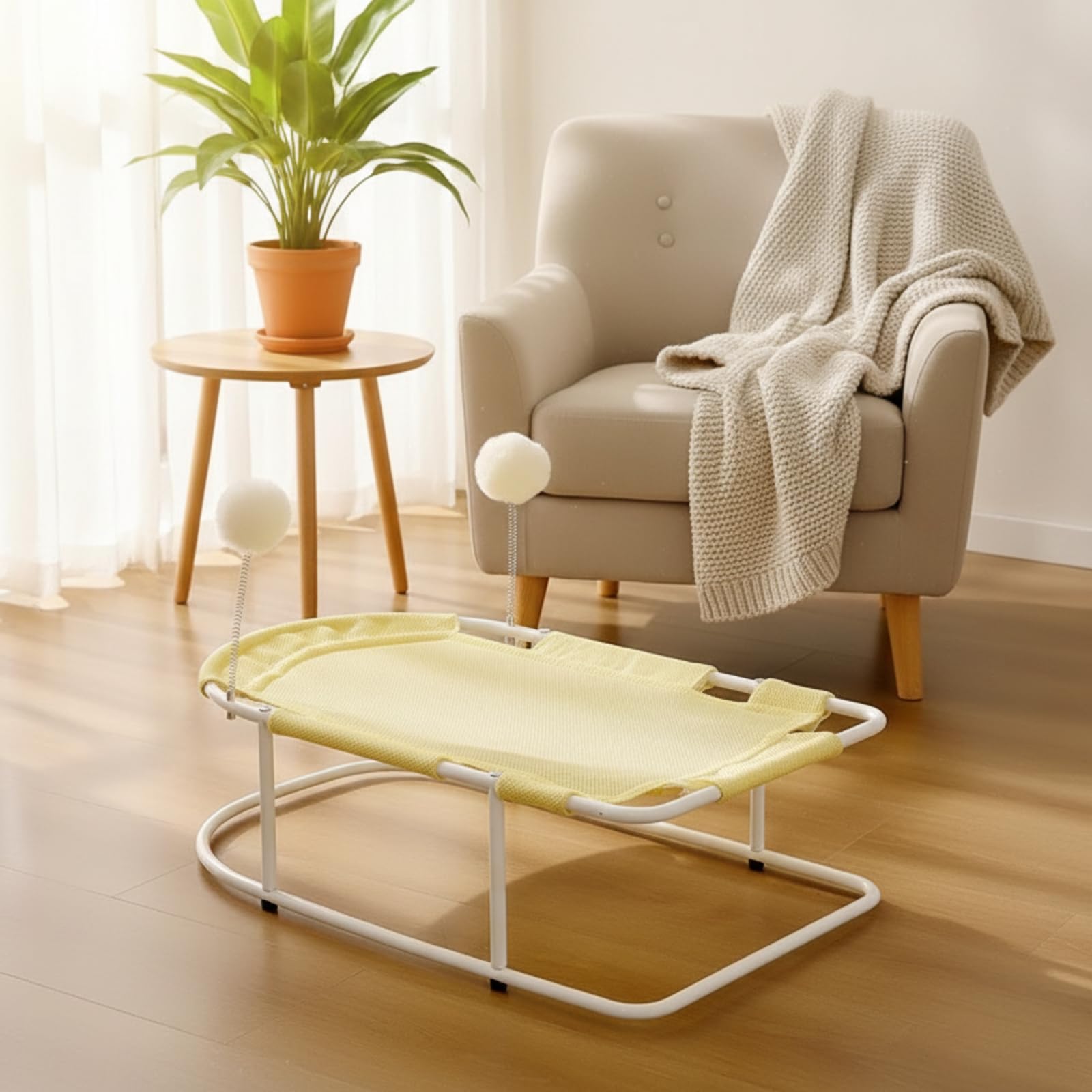 Qianly Cuccia Rialzata per Gatti Robusto, Letto Rialzato Per Animali, Struttura In Ferro, Modello Maggiorato Con Rivestimento In Sisal, Dimensioni 61 × 43 × 21 Cm, Beige Con Rivestimento In Sisal
