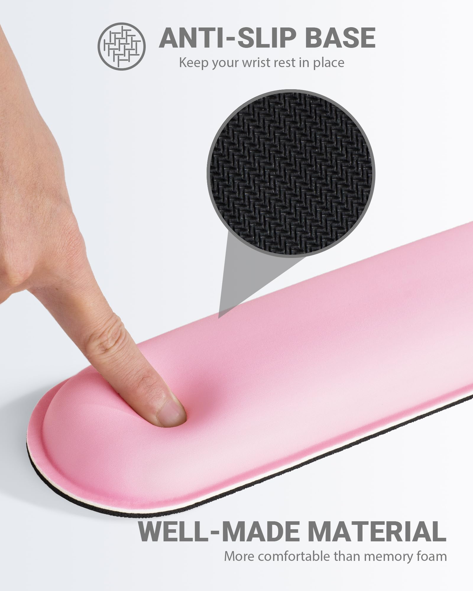 Laborio Set di tappetini per mouse ergonomici con supporto per il polso, in memory foam, per alleviare il dolore al polso, base antiscivolo (set rosa)
