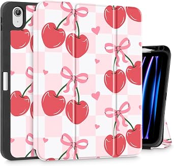 Mektron Case for iPad Air 11 inch M4 2026 8th /M3 2025 7th /M2 2024 6th, Compatible with iPad Air 10.9" 2022 5th Gen /2020 4th Gen Tablet Cover Buit in Pencil Holder, Cherries Bows C353
