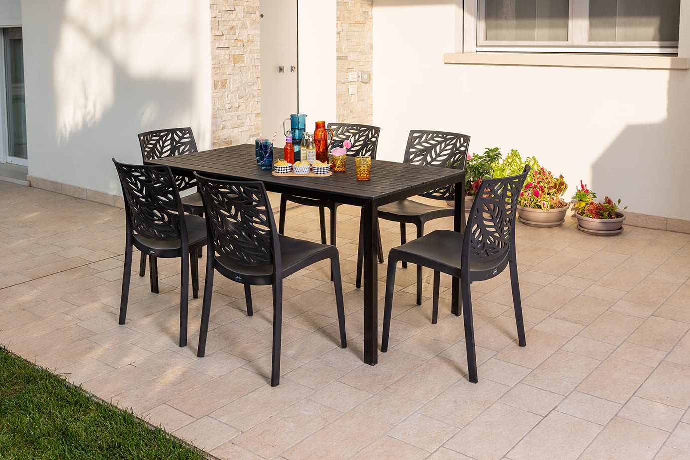 SIEDITI FUORI E DENTRO - Chaises Dafne en résine avec fibre de verre empilables pour intérieur/extérieur (6, anthracite)