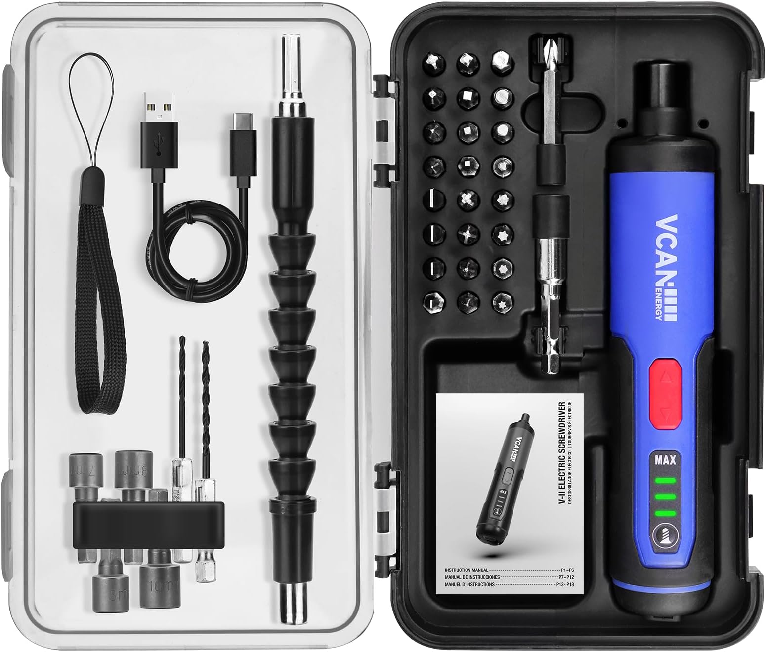 Worx WX240L 4V Cordless Screwdriver - 3-Speed Electric Screwdriver With LED Lights & USB Charging