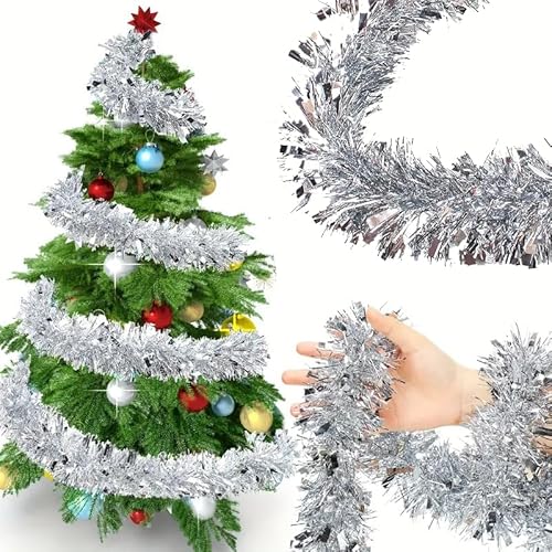 Guirlande de Noël 10 m, guirlande de Noël extérieure, guirlande de sapin de Noël, décoration de Noël, guirlande de Noël argentée, guirlande d'escaliers, convient pour la décoration de Noël et des
