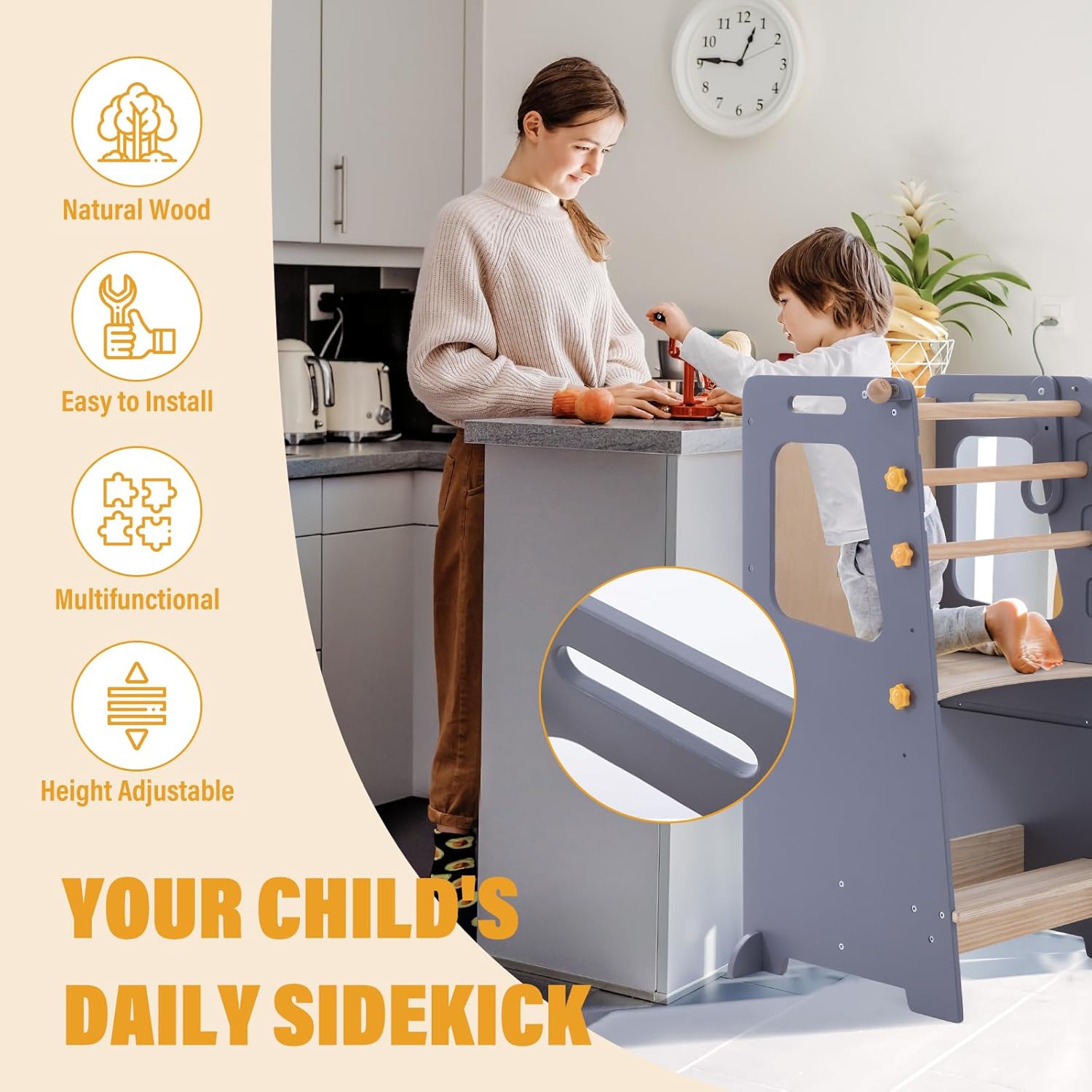 Toddler Standing Tower, Kitchen Stool Helper with Whiteboard, Adjustable Height Kids Toddler Step Stool with Anti-Slip Protection, Kids Step Stool with Safety Feet for Kitchen Bathroom