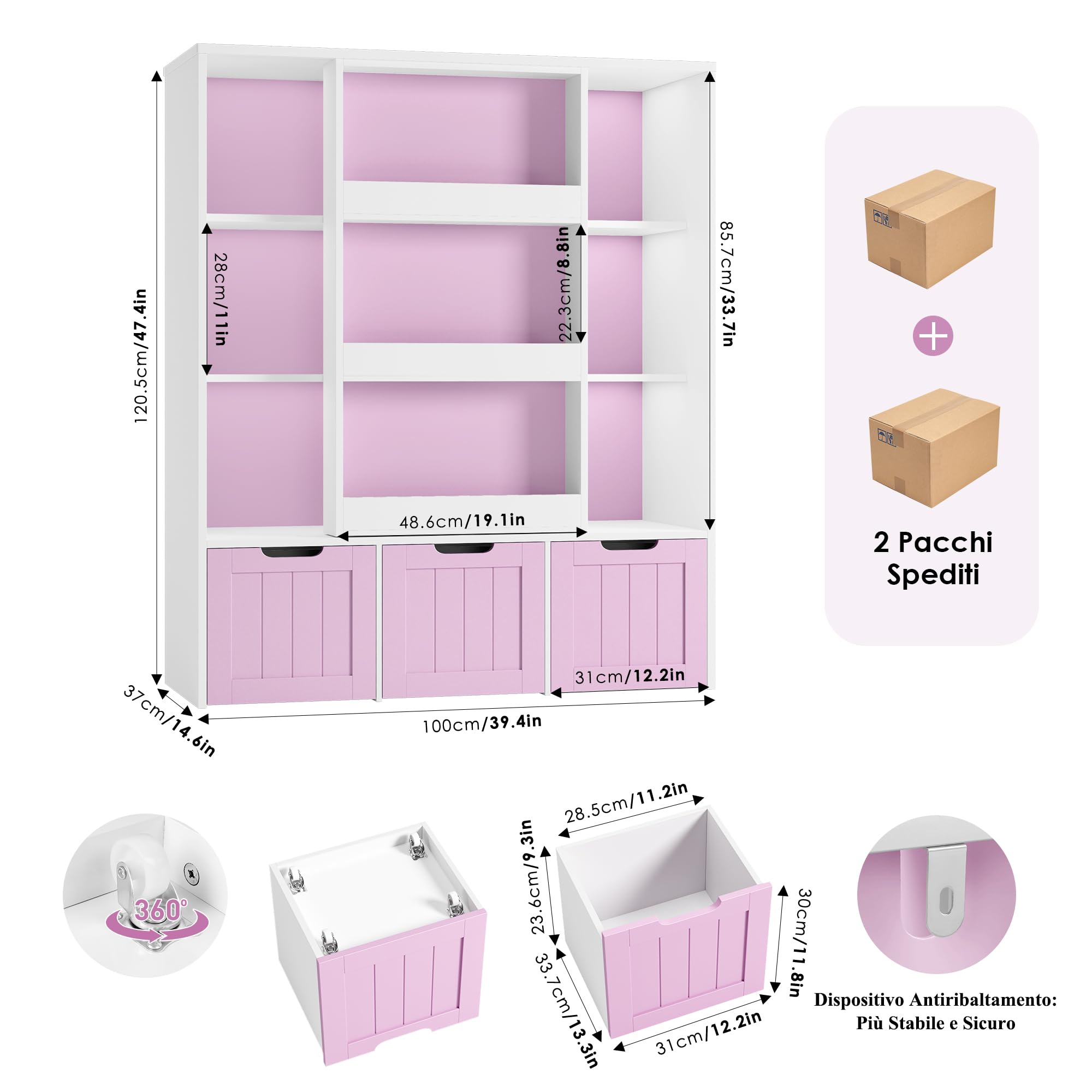 FOREHILL Libreria Montessoriana per Bambini con Porta Scorrevole Rosa