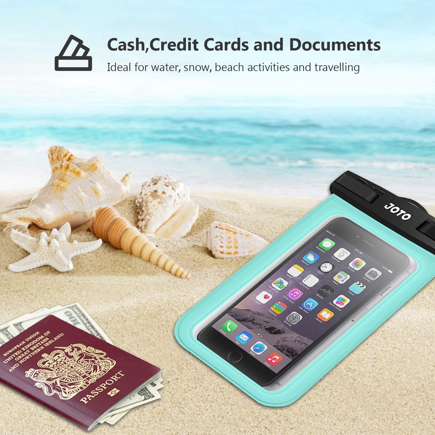 JOTO Universal Waterproof Phone Pouch Cellphone Dry Bag Case Compatible with iPhone 14 13 12 11 Pro Max Mini Xs XR X 8 7 6S Plus SE, Galaxy S21 S20 S10 Plus Note 10+ 9, Pixel 4 XL up to 7" -Green
