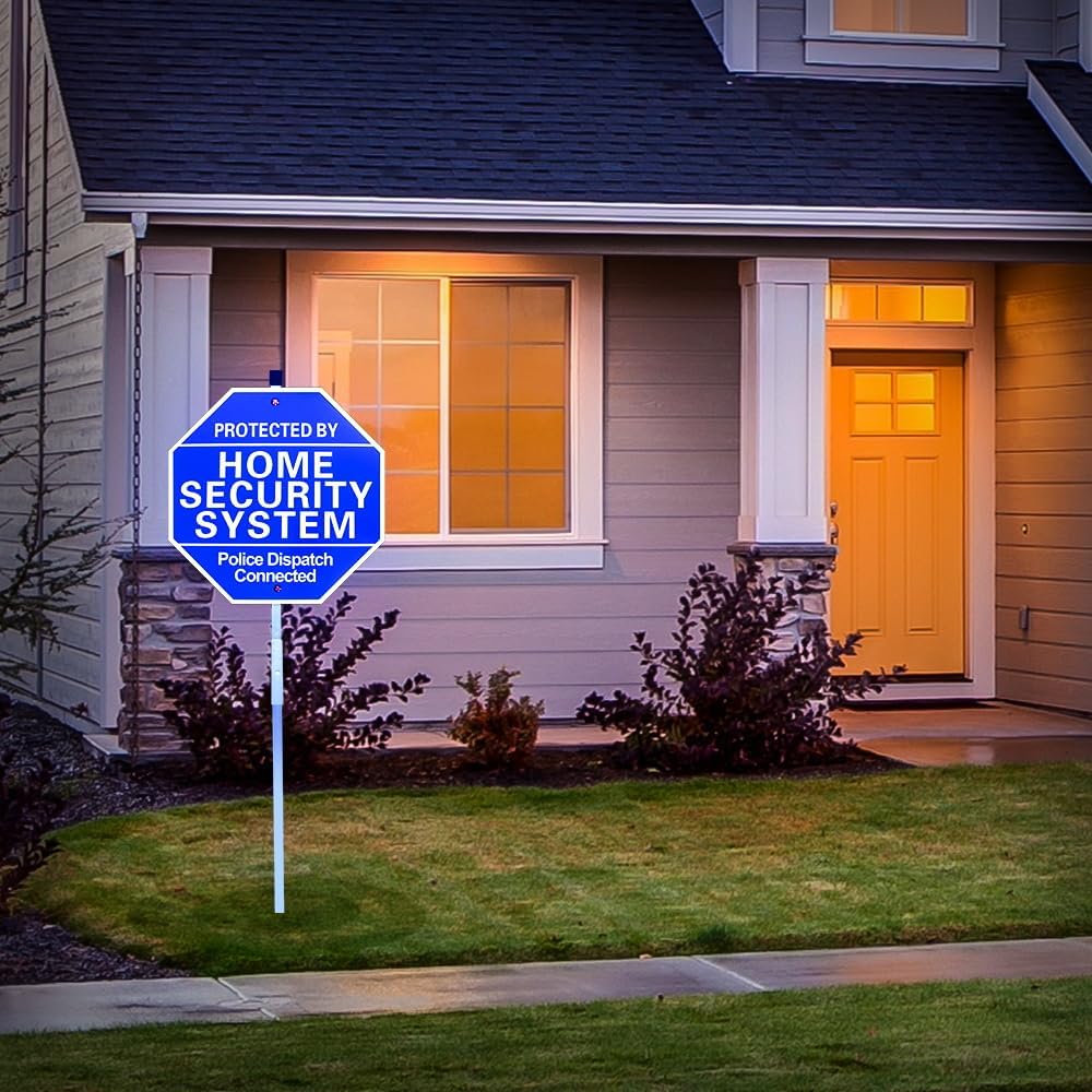 2PCS-Home Security Signs for Yard,Protected By Home Security System Signs for Yard - 10"x 28"Police Dispatch Connected Warning Sign with Ground Stake - 100% Aluminum Composite-UVProtected