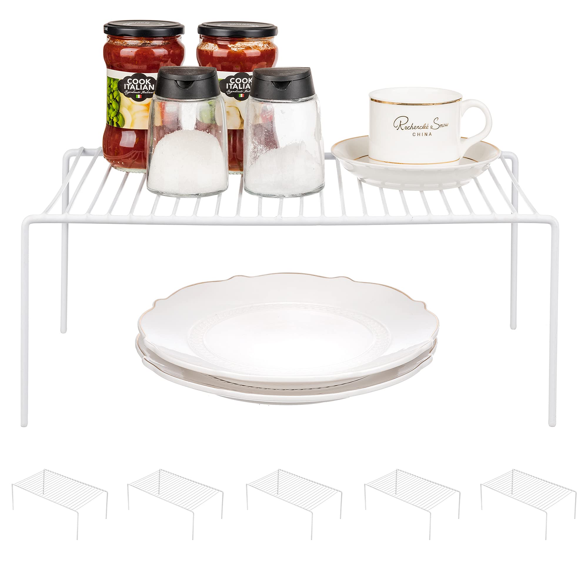 Redrubbit Large (15.7 x 9.4 Inch) Cabinet Storage Shelf Rack, Set of 6, Rustproof, Minimalist, White, Metal Steel, 6 Shelves, Kitchen, Bathroom,