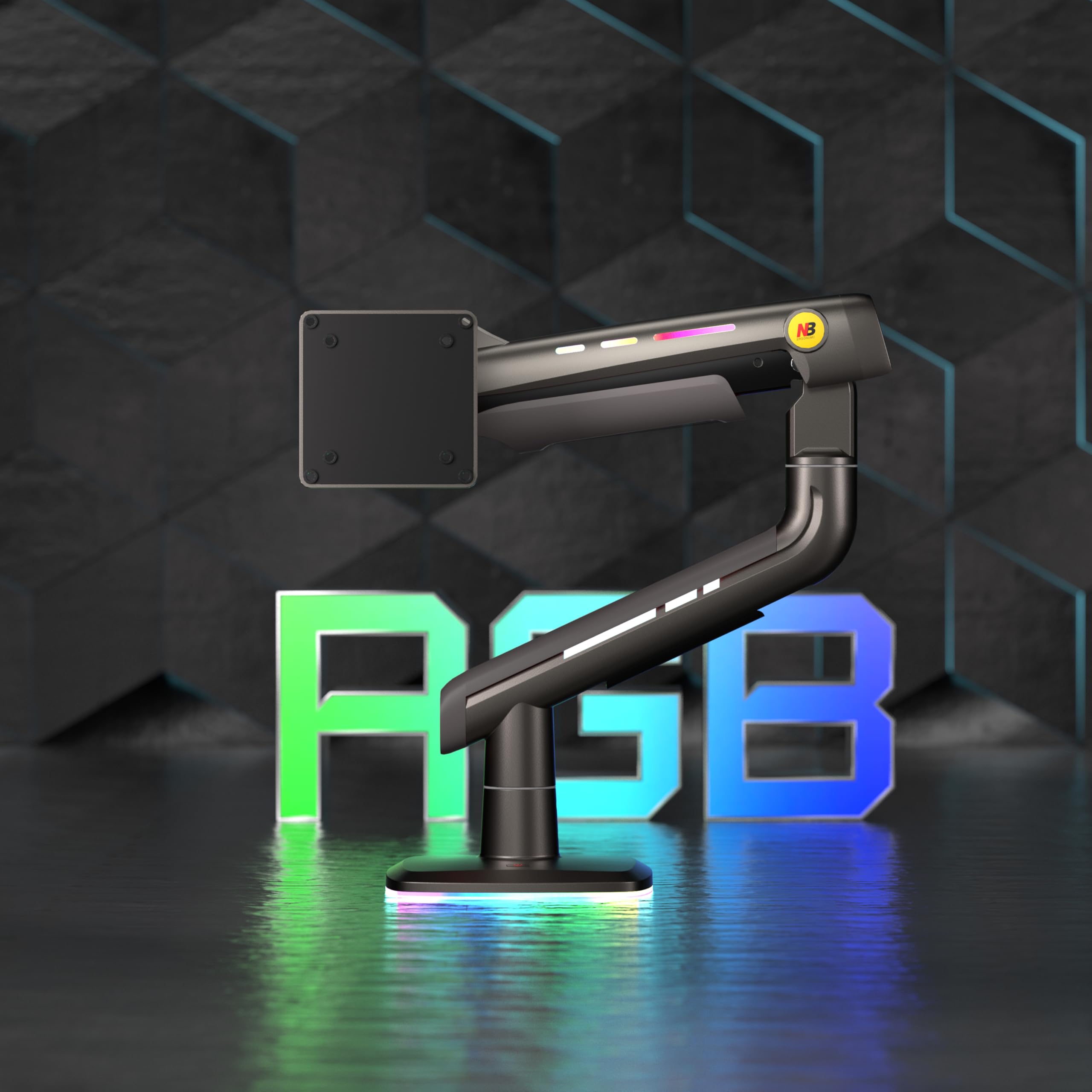 F5 Supporto Monitor PC 32–60″ RGB – Braccio Gaming Robusto, Molla Meccanica, VESA 75x75 100x100, 2–20 kg, Rotazione 360°, Supporto da Scrivania per Monitor Ultrawide e Curvi