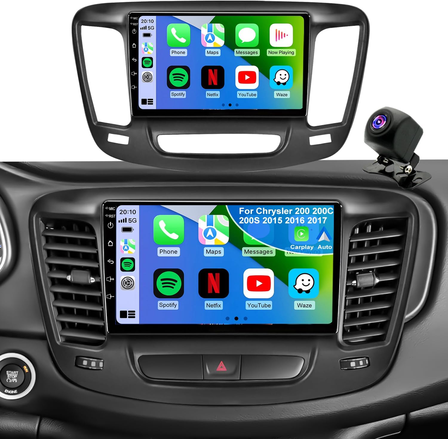 Upgrade Car Radio for Chrysler 200 200C 200S 2015 2016 2017, Android 13 System Chrysler 200C Stereo Wireless CarPlay & Android Auto, 9 Inch ISP TouchScreen, Bluetooth 5G WiFi GPS Navigation, 4Core 64G