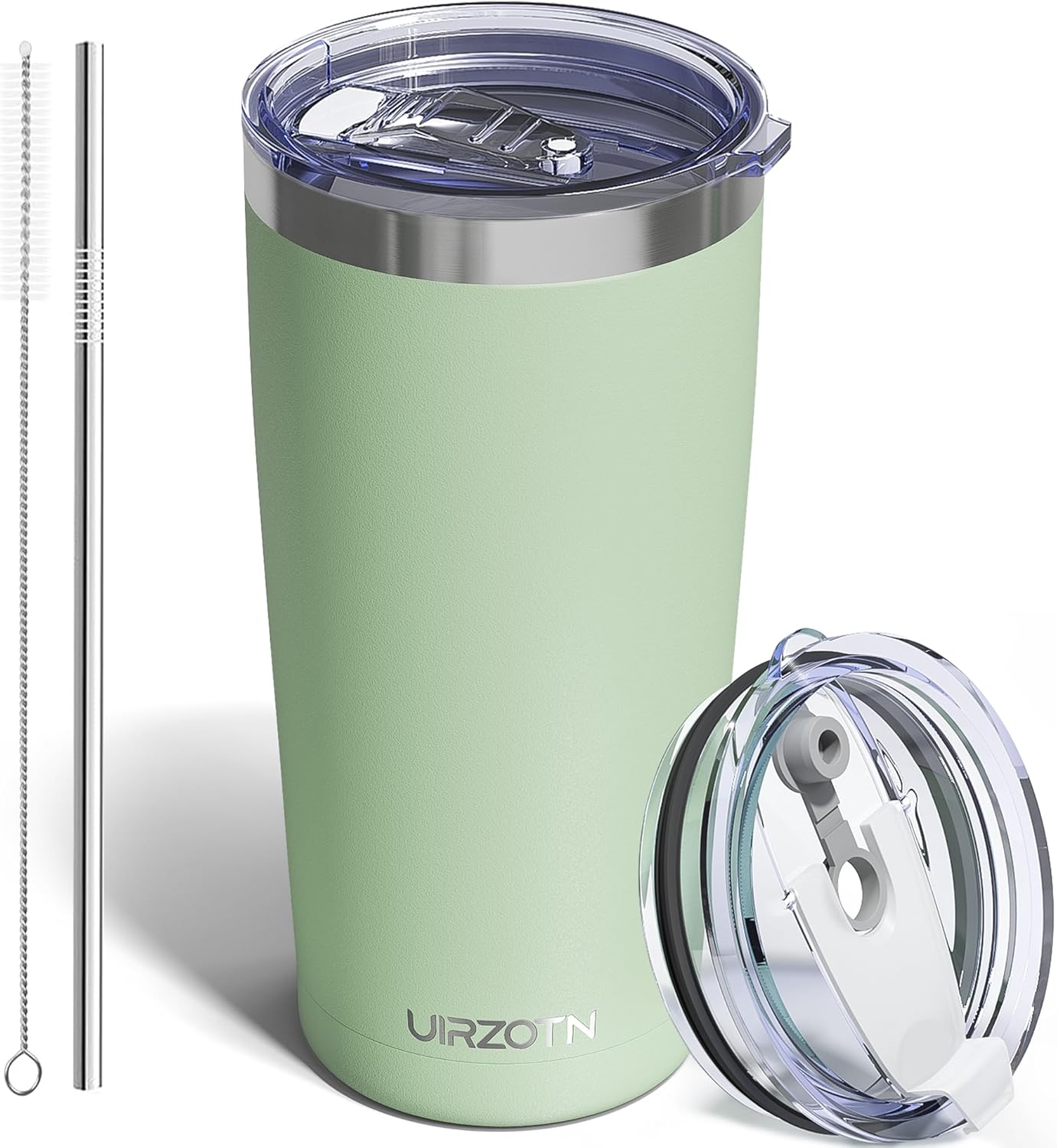 UIRZOTN Travel Coffee Tumbler 20oz, Leakproof Travel Coffee Mug with Dual Lids and Straw, Stainless Steel Double Wall Vacuum Insulated Tumbler for Hot/Iced Drinks (Mint Green, Textured Matte)