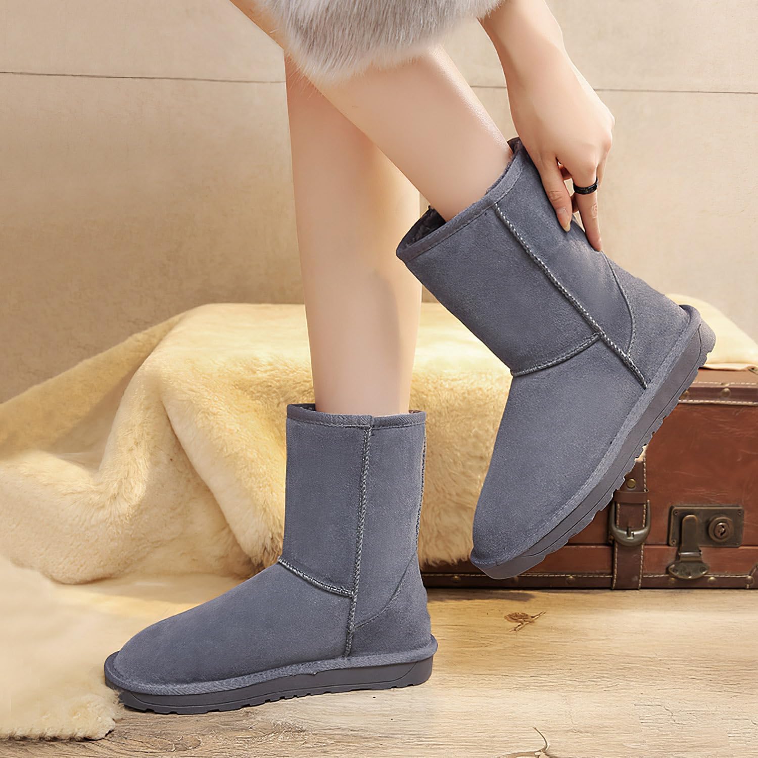 Moclever Boots For Women Snow Winter, Women Ladies Snow Boots Waterproof Faux Suede Mid-Calf Boots