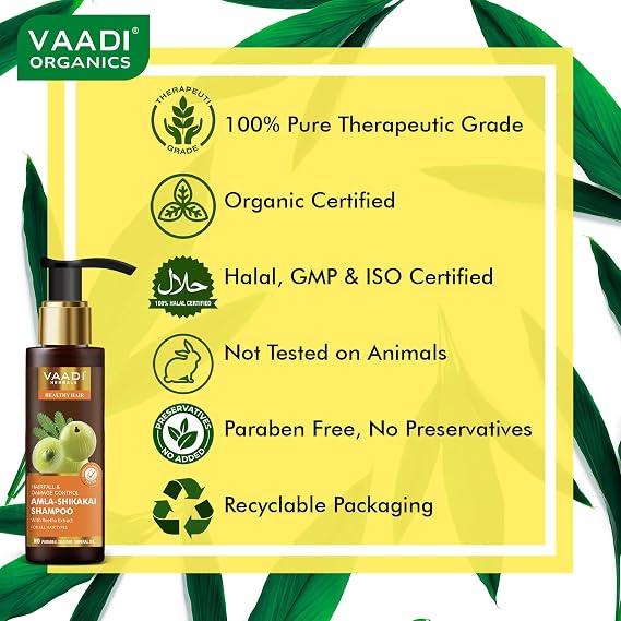Vaadi Herbals Amla with Shikakai & Reetha Shampoo - Hair Fall Control - ALL Natural Herbal for Hair Loss Control - Suitable for All Hair Types - 11.8 Ounces