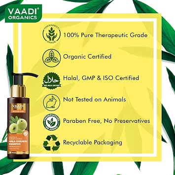 Vaadi Herbals Amla with Shikakai & Reetha Shampoo - Hair Fall Control - ALL Natural Herbal for Hair Loss Control - Suitable for All Hair Types - 11.8 Ounces