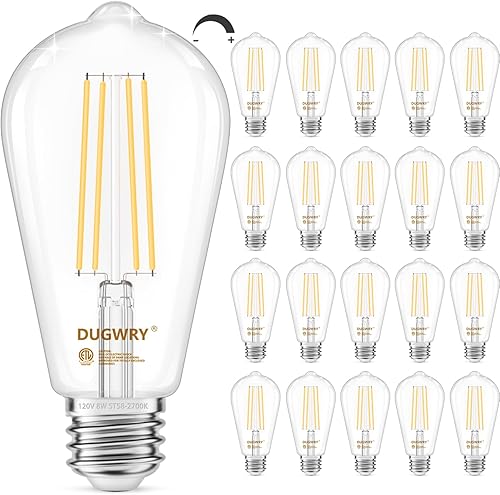 Bombillas LED Edison de 8 W equivalentes a 60 vatios, bombillas vintage ST58 regulables, 800 lm, base media E26, bombillas de filamento de vidrio
