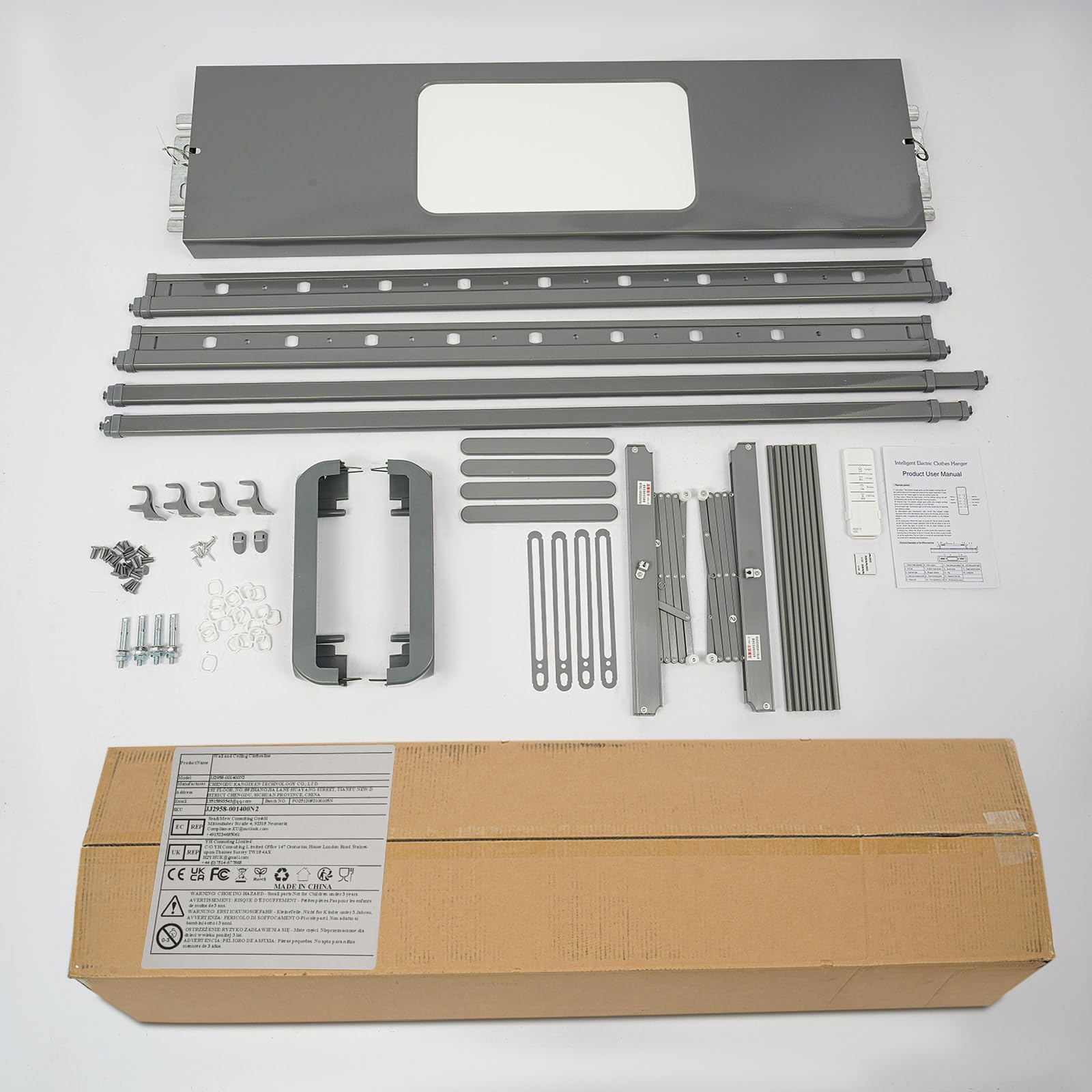 Étendoir à linge électrique mural avec télécommande, support de plafond, extensible et pliable, pour balcons, buanderies (gris)