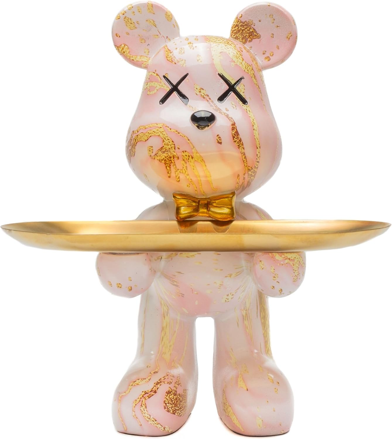Natural Design Architecture Lifestyle N Butler Mouse Statue with Tray - Resin Butler Statue with Storage Tray for Entryway Table Living Room, Office Desk Decor (Pink-Marble)