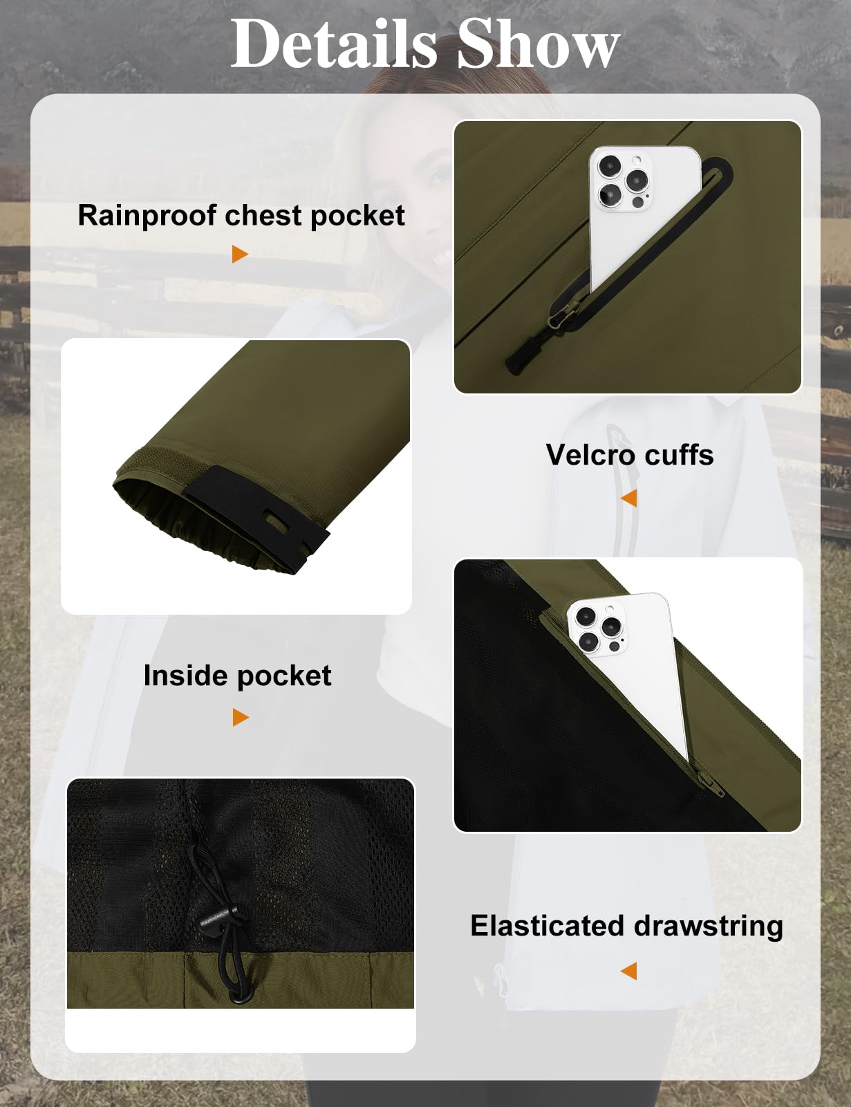 UMIPUBO Veste Imperméable Pour Femme Pluie Coupe Vent Respirante Blouson Outdoor Randonnée Jacket Avec Capuche Pour Rain Saison