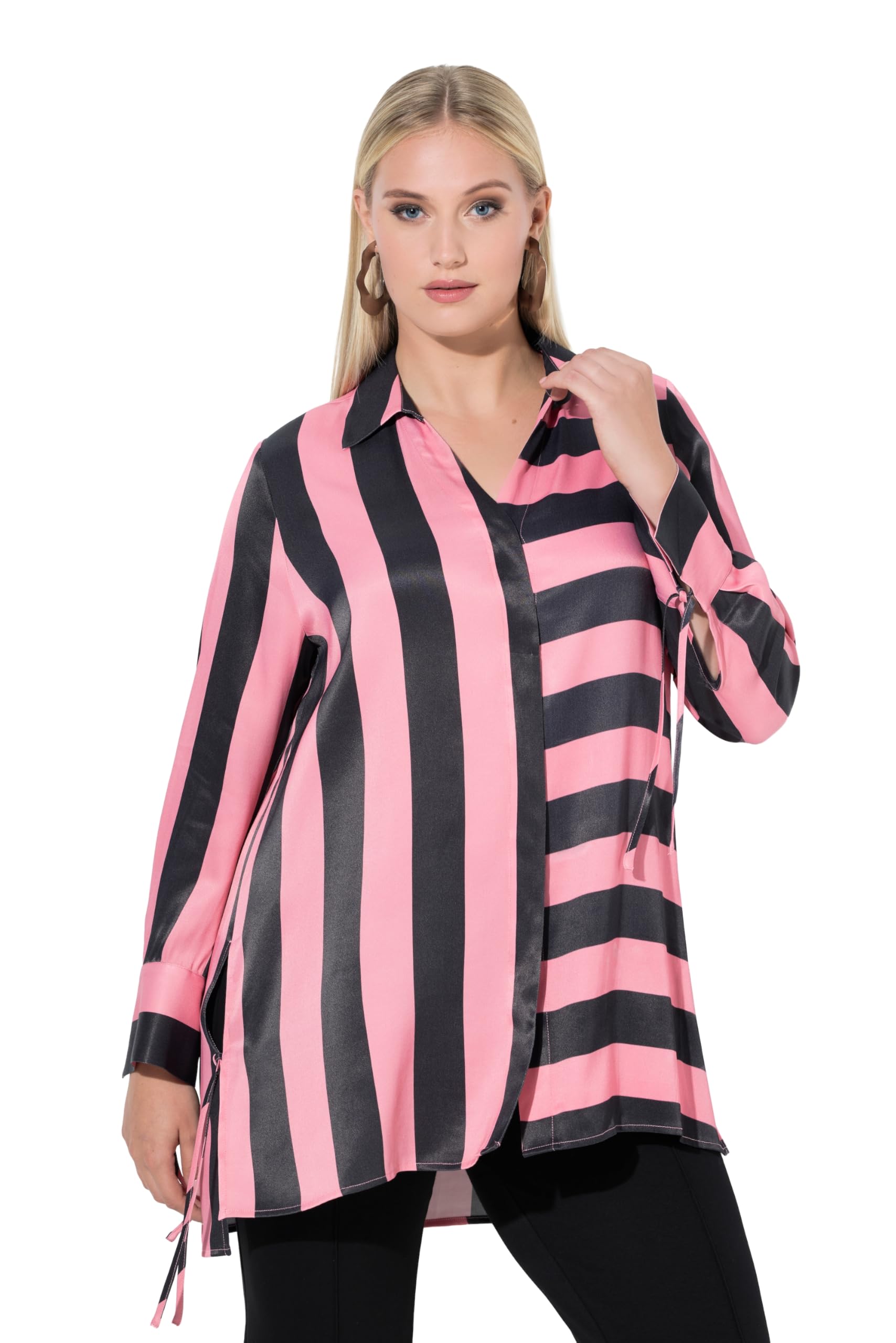 Ulla Popken Damen große Größen Übergrößen Plus Size Bluse, Blockstreifen, Hemdkragen, Langarm 797794