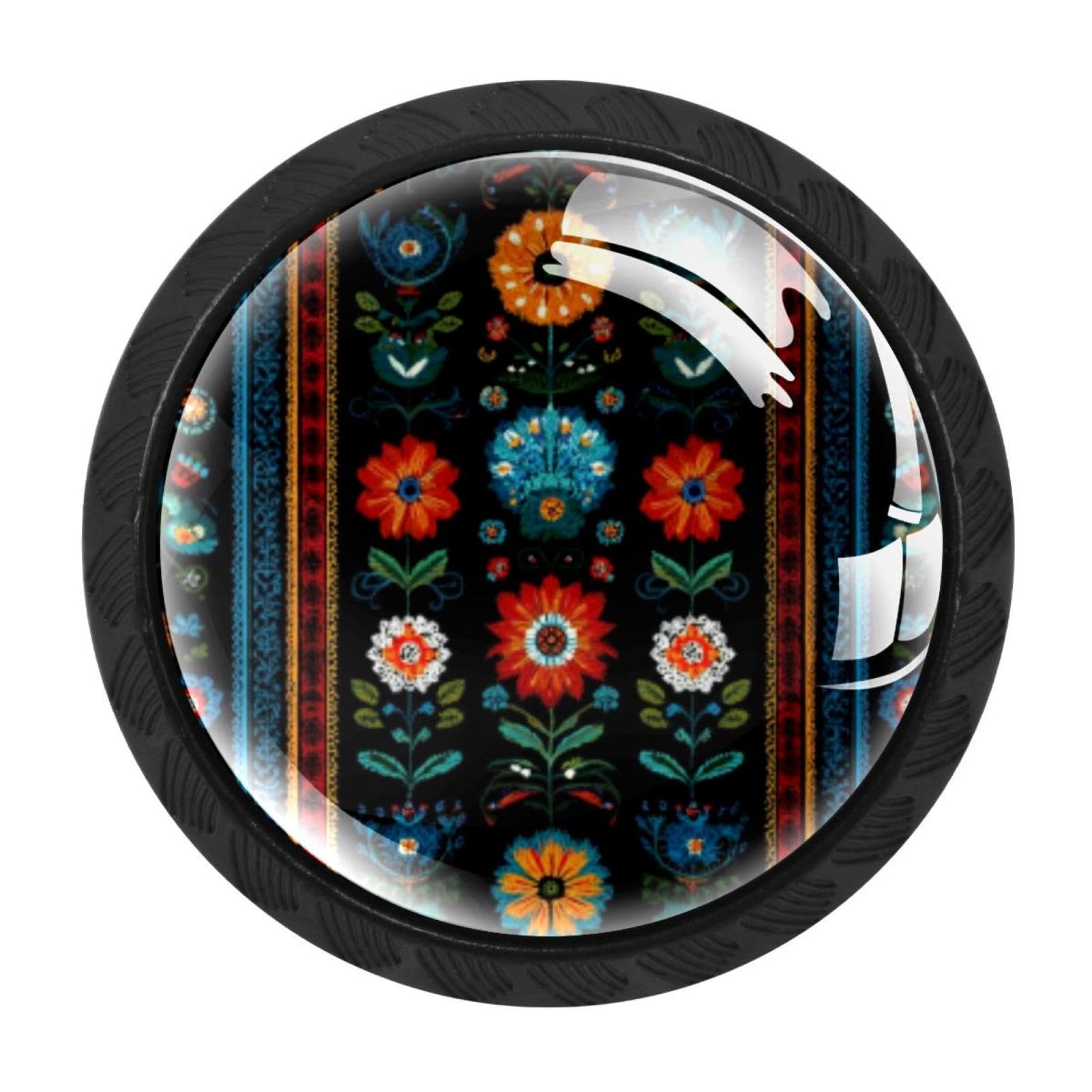 CHENZZZZ 4 Pack Round Cabinet Knobs for Kitchen Bathroom Closet Dresser Cabinets, Ethnic Folk Pattern