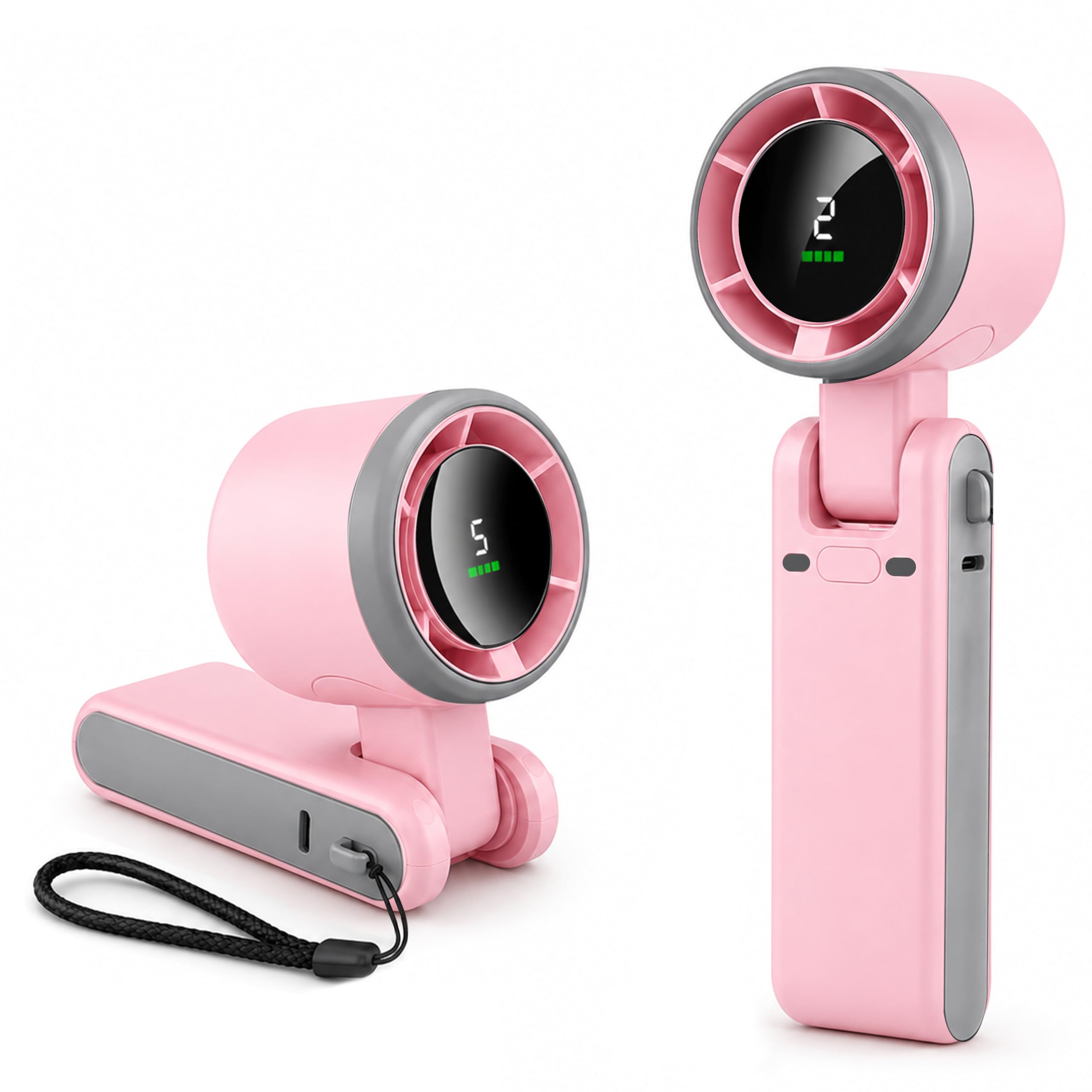 EcoNour Portable Handheld Turbo Fan - 5 Gear High Speed 4000mAh Rechargeable Mini Personal Hand Fan Blow Cold Air, Battery Operated Travel Essentials, Holiday Gifts for Women, Men - Pink