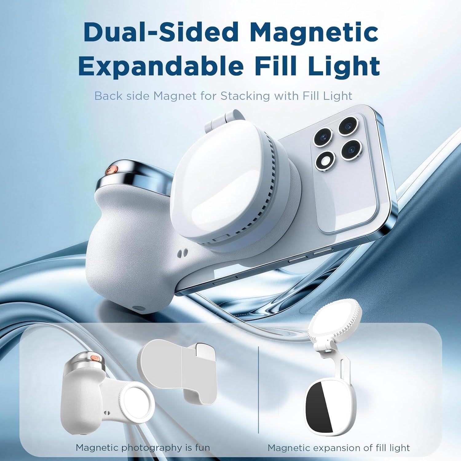 Supporto magnetico per telefono con controllo Bluetooth staccabile, maniglia per fotocamera smartphone per iPhone e Android con luce di riempimento selfie, otturatore ergonomico in stile DSLR per