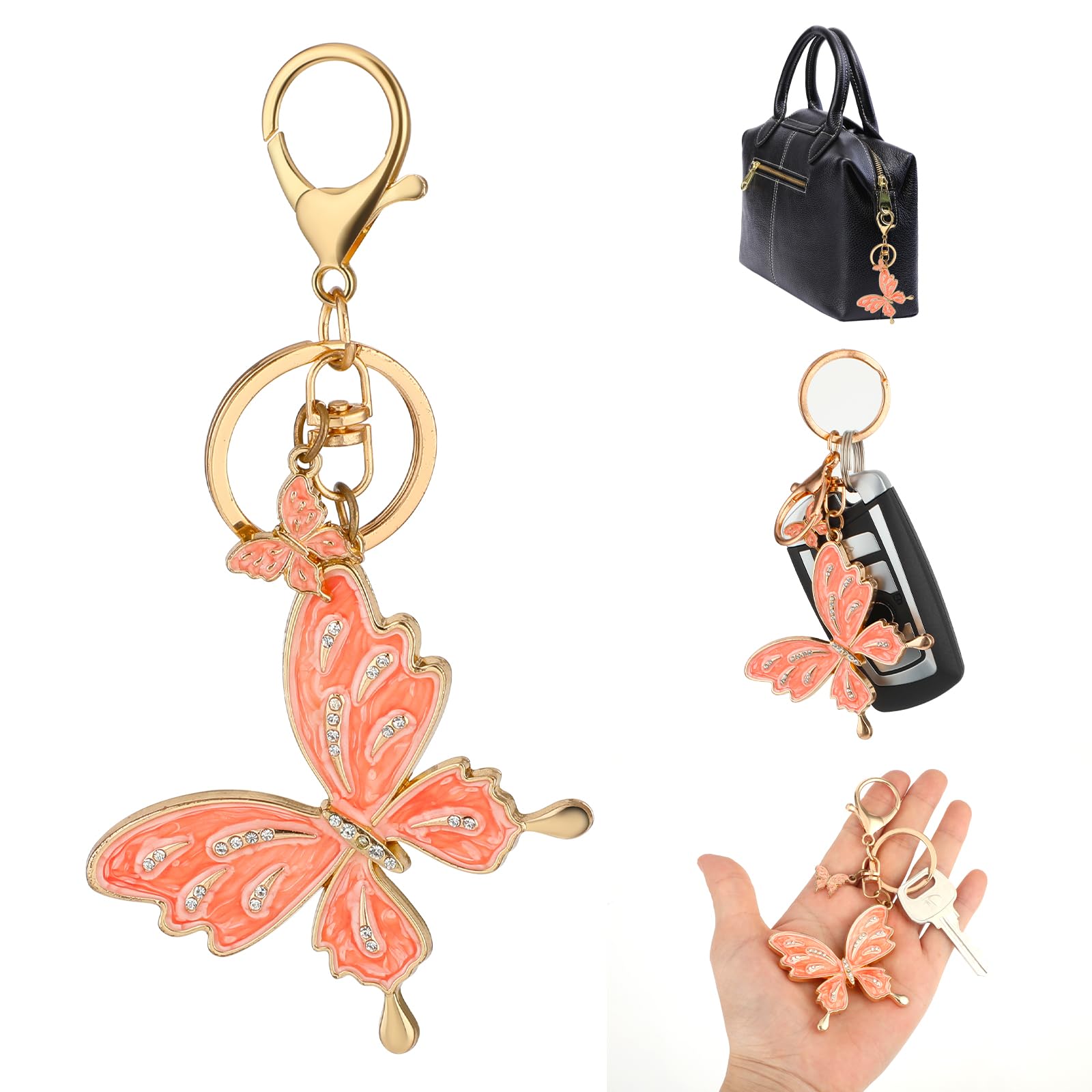 AmabroButterfly Keychain Rhinestone Bling Keychain Butterfly Pendant for Women Handbags Keychain Accessory Gift