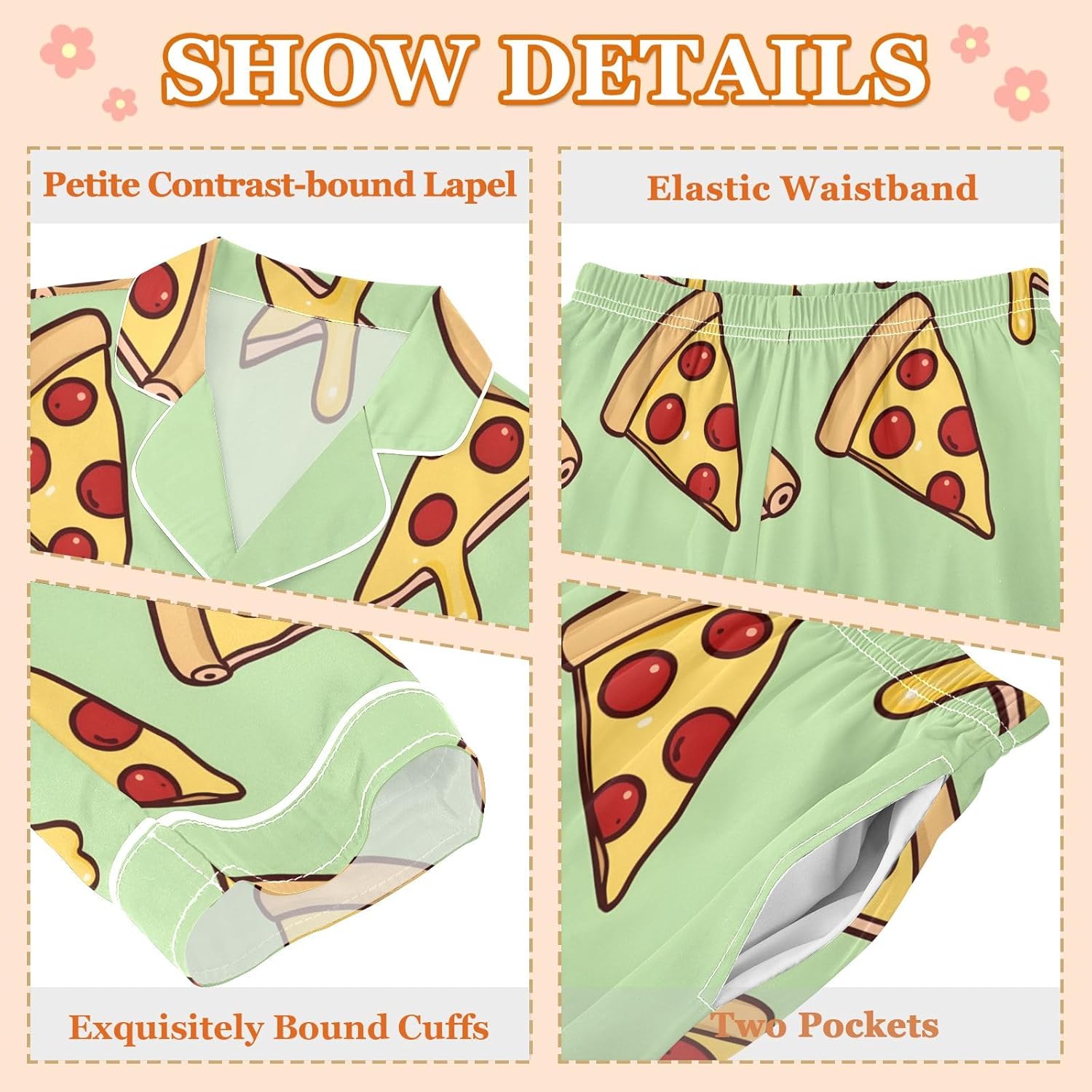 Kids Casual Satin Wear Set Pizza Pattern Unisex Relaxed Fit Clothing