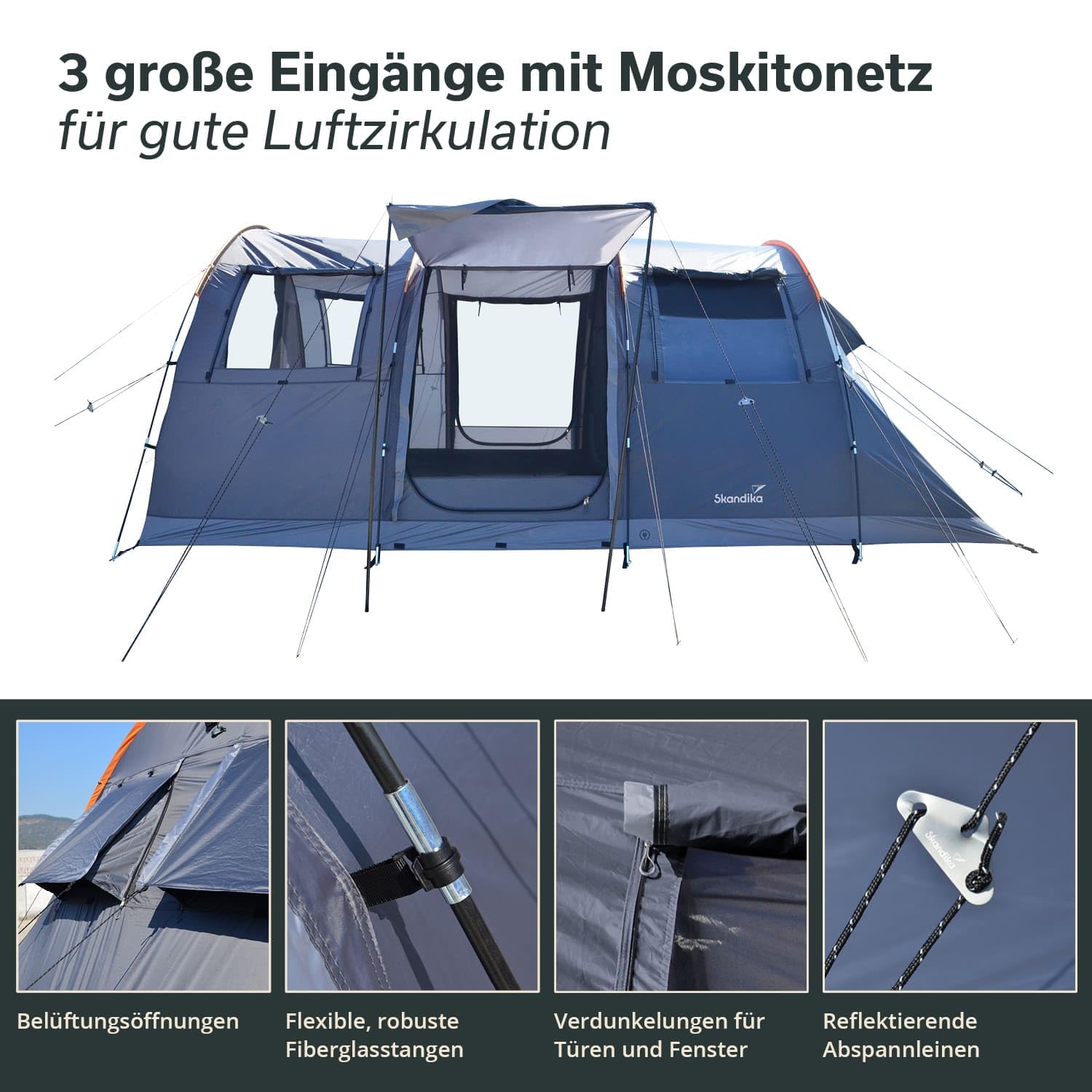 Skandika Gotland 5 Sleeper Protect - tende da campeggio familiare - zanzariera - 505 x 370 cm - Telo sotto tenda cucito - Colonna d`acqua 5000mm