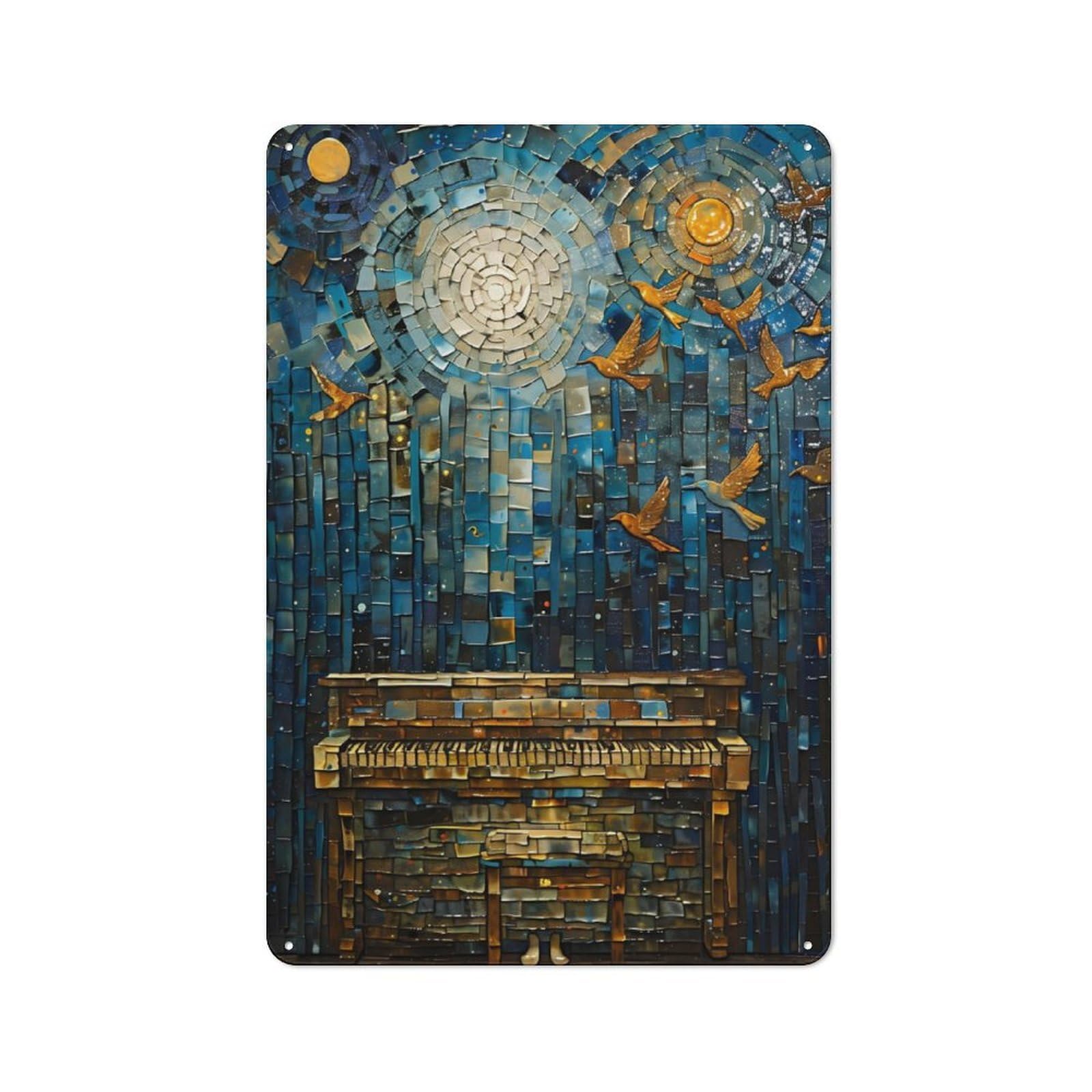 Junmoney Birds On Piano Metal Wall Sign 30X20cm Featuring For Workshop Wall, For Makers And Diy Enthusiasts