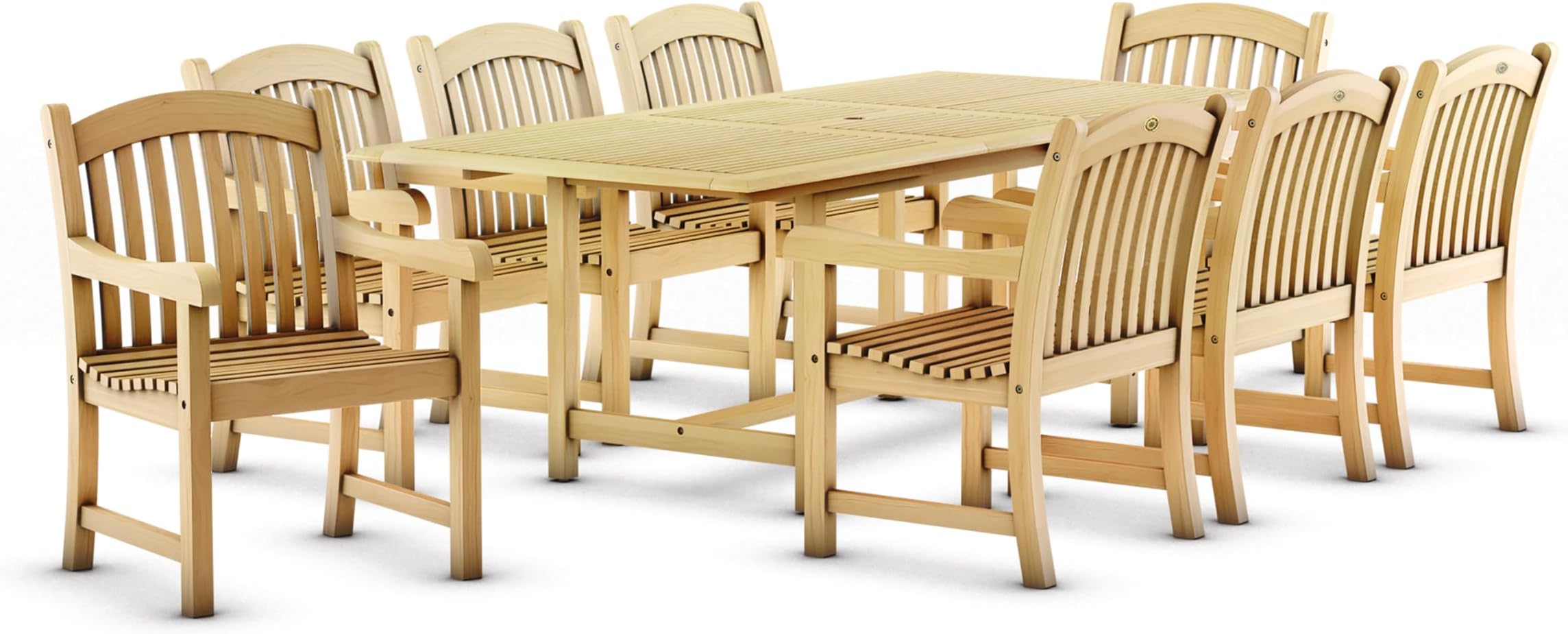 Amazonia Newcastle 9-Piece Outdoor Rectangular Dining Table Set | Certified Teak | Ideal for Patio and Indoors, Light Brown