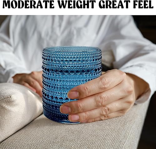 Miniatura 6 de Juego de 4 vasos de cristal vintage de 12 onzas, vasos de vidrio antiguos para agua, jugo, café y cerveza (azul)