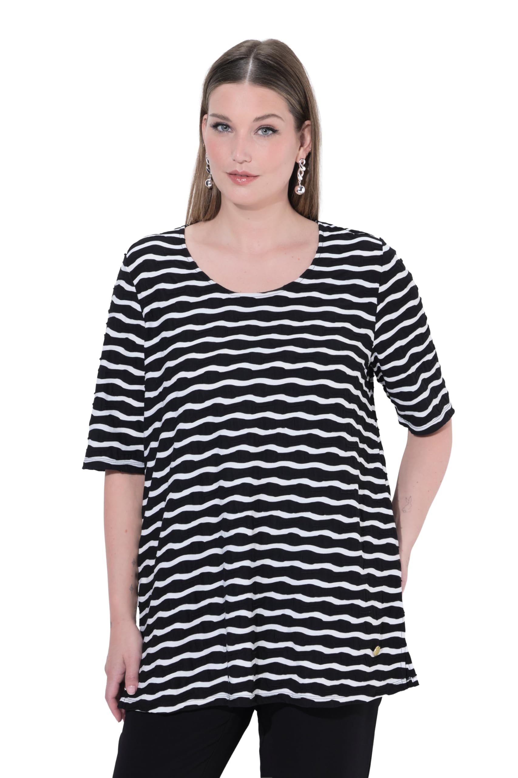 Ulla Popken Damen große Größen Übergrößen Plus Size T-Shirt, Struktur, Classic, Rundhals, Halbarm 847040