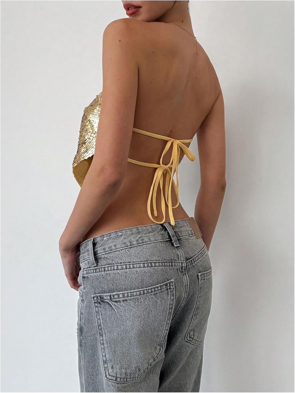 MakeMeChic Women's Sequin Sparkly Tops Rave Backless Strapless Tube Top Clubwear - Image 3