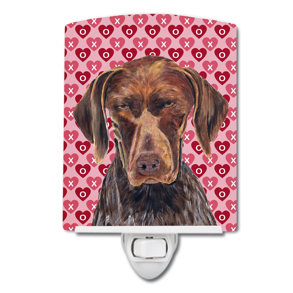 Caroline's Treasures SC9244CNL German Shorthaired Pointer Hearts Love and Valentine's Day Ceramic Night Light Compact, UL-Certified, Ideal for Bedroom, Bathroom, Nursery, Hallway, Kitchen, 6x4x3, MUL