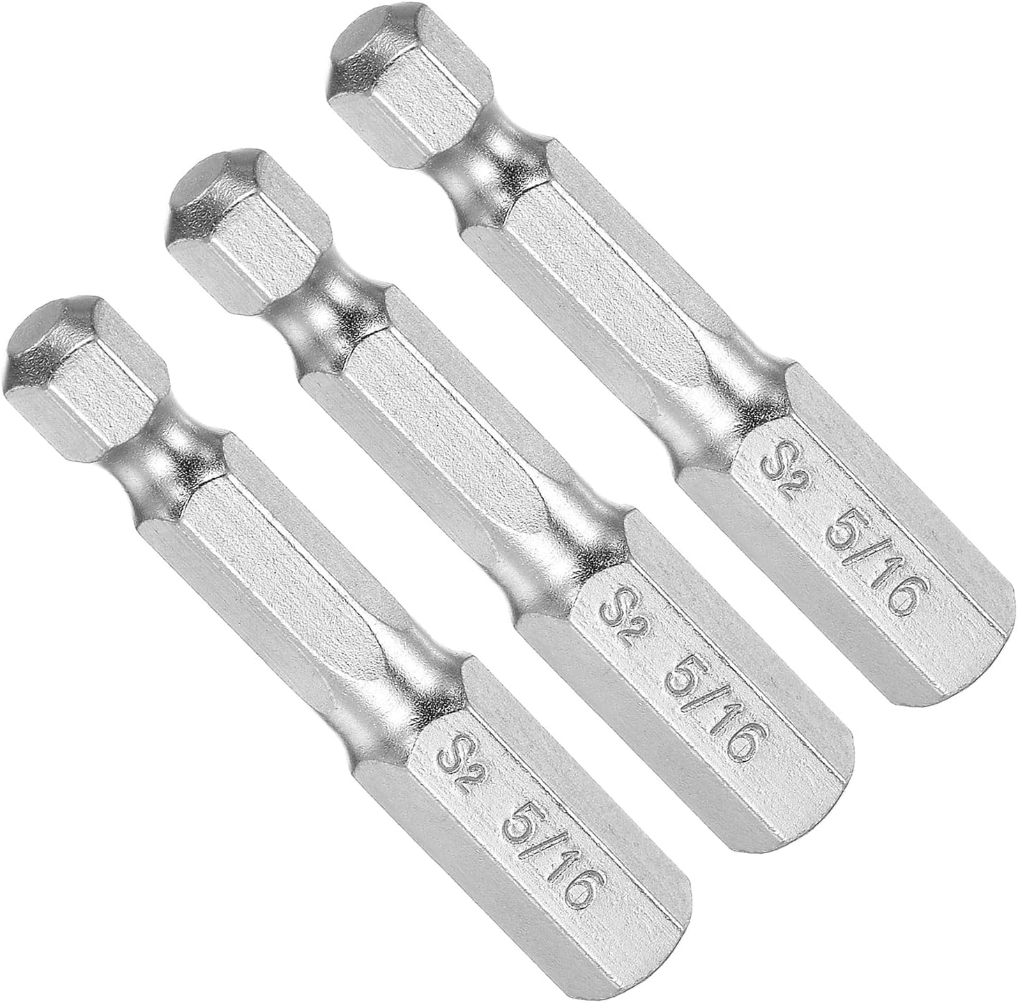 Hex Head Wrench Bit, 5/16" Hex Head 1/4" Hex Shank 2" Long, S2 Alloy Steel Screwdriver Bit - (Applications: for Electric Drill), 3-Pieces