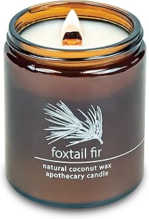 Crackling Wood Wick Candle Handcrafted with Natural Coconut Wax (Standard 8 oz, Foxtail Fir)
