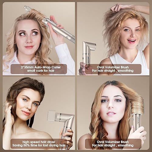 Miniatura 2 de Fentgo Cepillo secador de pelo, sistema de peinado y secado de aire 5 en 1 desmontable, juego de cepillos de aire caliente profesional para secado