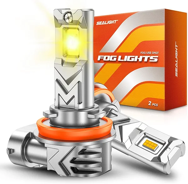SEALIGHT H16 H11 H8 led fog light bulb Yellow, 800% Brightness 14000 Lumens 3500K Amber Yellow H11 Fog Lights LED, Strong Penetration, Plug and Play, Pack of 2