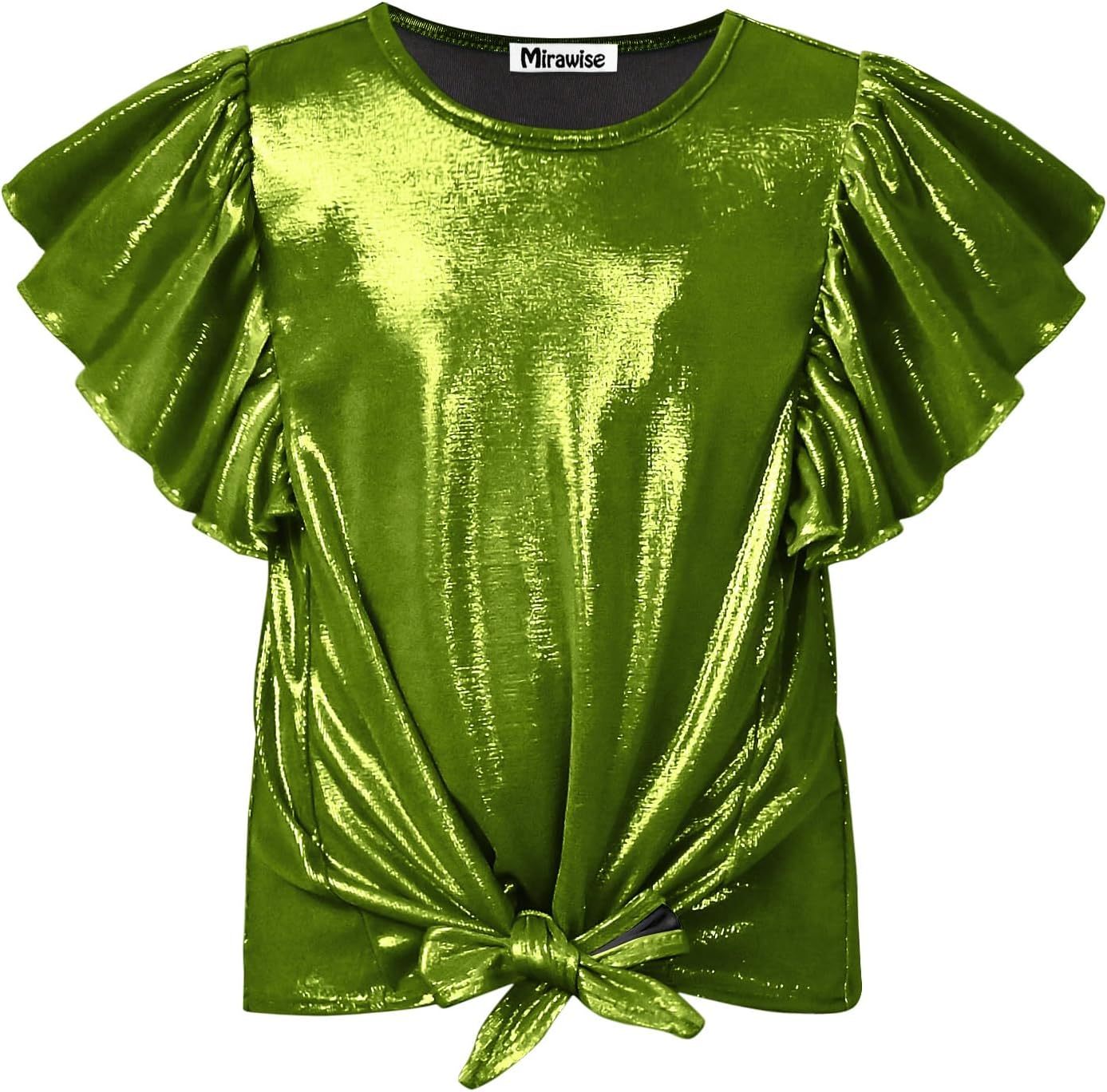 Mirawise Girls Shirts Metallic Tops Clothes Tshirt Ruffle Short Sleeve Tee Size 6-14