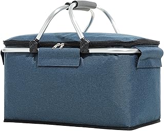 Yiomxhi Paniers de Pique-Nique Pliables, Panier de Pique-Nique 4 Personnes avec Doublure imperméable, Sac Isotherme de Panier à provisions Pliable pour Les Voyages en Plein air sur la Plage (Marine)