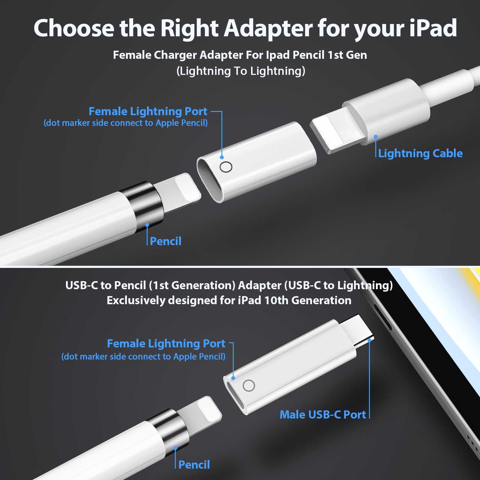 Amazon.com: 2 Pack Adapters for Apple Pencil 1st Gen, for iPad
