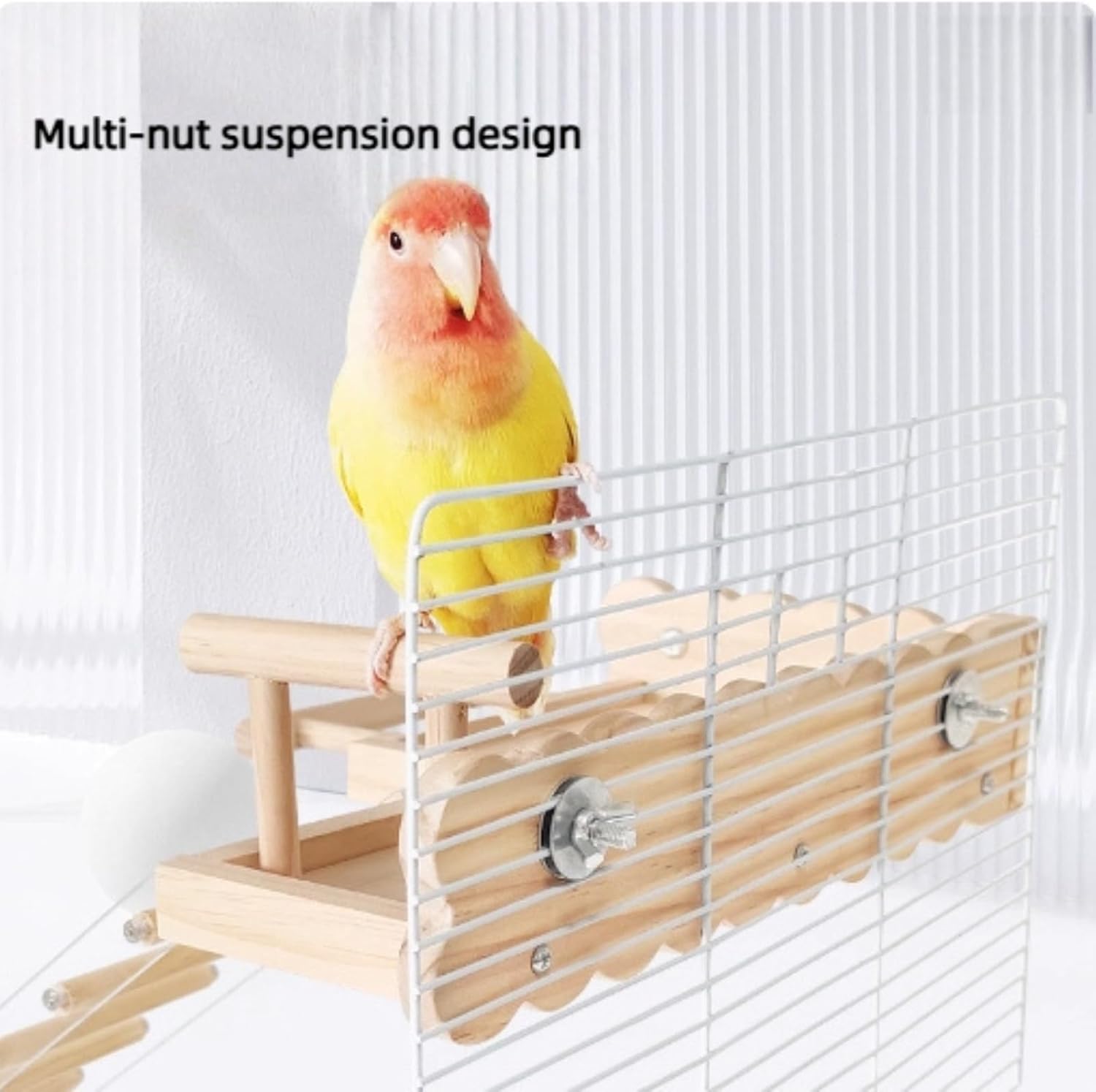 Bird Perches Platform with Acrylic Wooden Climbing Ladder, Parakeet Cage Accessories Wooden Playing Gyms Exercise Sturdy for Small Birds Lovebirds Budgies Conures Cockatiels (with White Mat)
