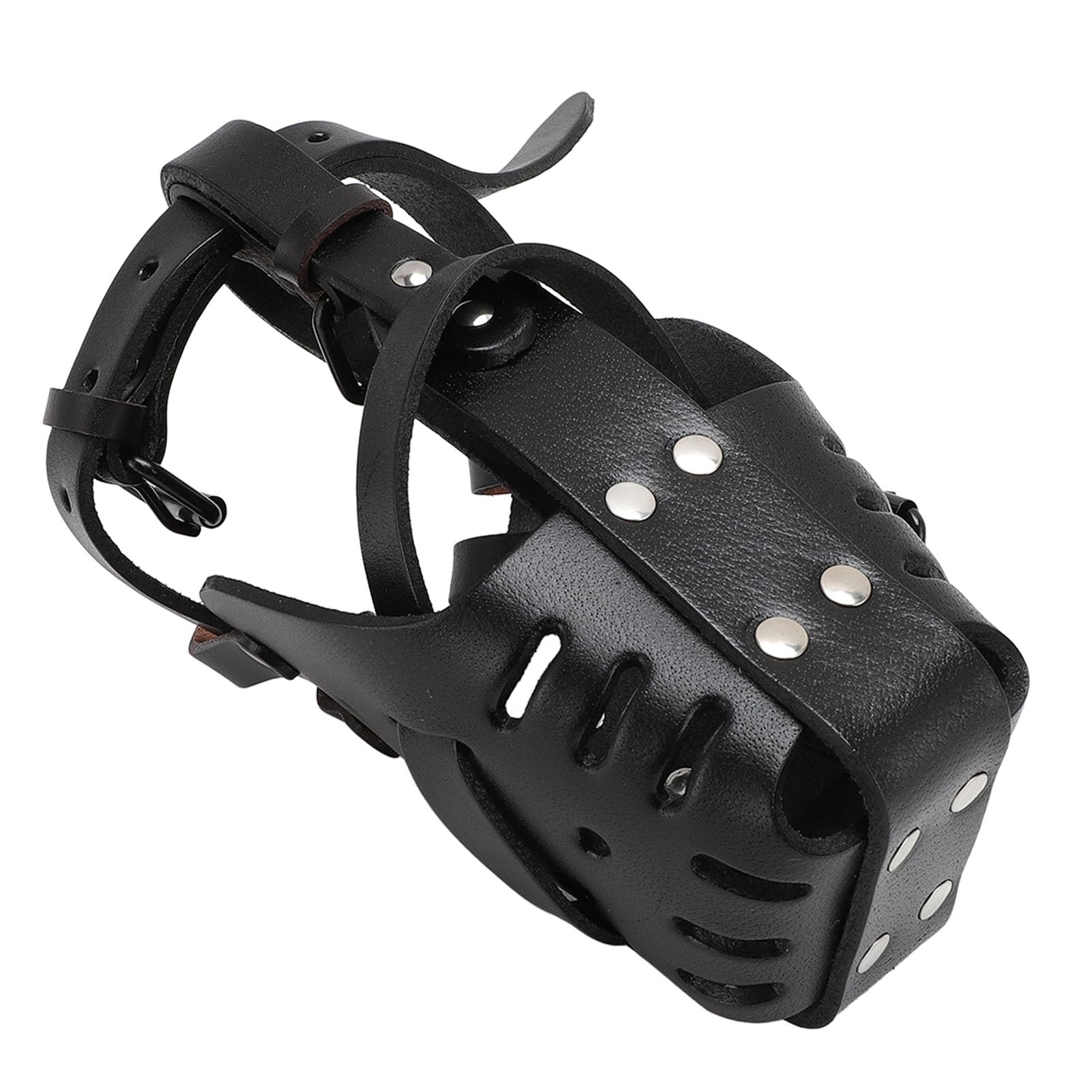 Muselière pour Chien réglable et Confortable en Simili Cuir - Cage Respirante pour Mordre, entraînement à la Mastication, Marche, toilettage - Noir - pour Animaux de Compagnie de
