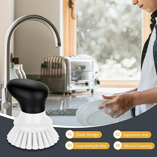 Vista 18 de MR.SIGA Cepillo para fregar platos, cepillo de palma con agarre ergonómico, cepillos de cocina para platos, naranja, paquete de 2