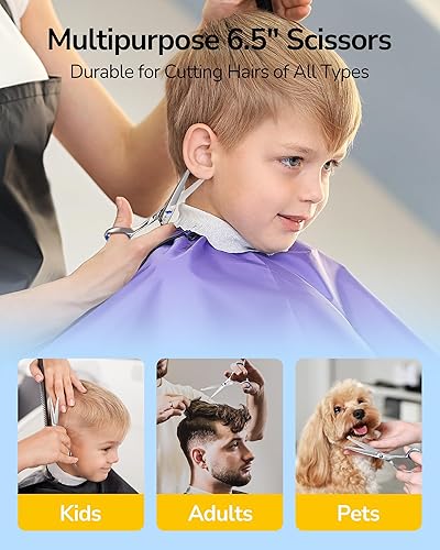 Miniatura 4 de ULG Tijeras de corte de pelo para niños, tijeras de seguridad de punta redonda de 6.5 pulgadas para cortar y recortar el cabello, asas ergonómicas