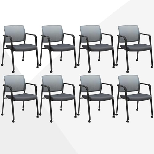 Vista 17 de CLATINA Silla de escritorio apilable sin ruedas, silla de sala de espera con respaldo de malla con brazo tapizado de tela y soporte lumbar 1