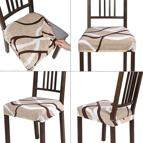 Miniatura 9 de SearchI Juego de 6 fundas de asiento elásticas para sillas de comedor, fundas de asiento suaves, extraíbles y lavables para sillas de comedor,