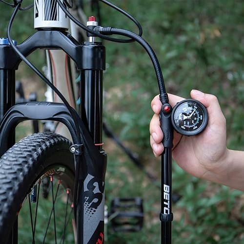 Miniatura 8 de BETO Bomba de choque de alta presión - (400 PSI máximo) Bomba de choque de bicicleta MTB para horquilla y suspensión trasera con válvula Schrader
